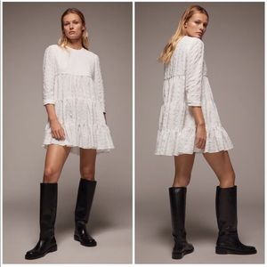 NWT Zara Sharon Dress Textured Weave Voluminous White Babydoll Dress